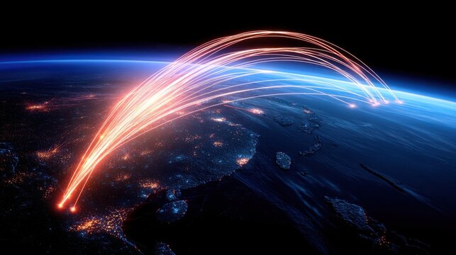 Satellite data transmission earth digital art outer space aerial view connectivity visualization