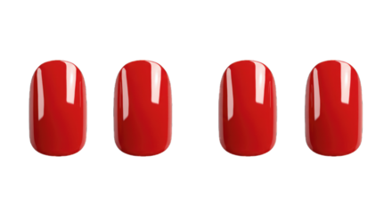 Four red nail polish samples arranged in a row isolated on a transparent background  