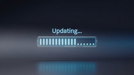 Loading Update Progress Bar With Updating Text On Digital Screen For Software Technology System Upgrade And Data Installation