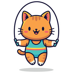 Cartoon Orange Cat Exercising with Jumping Rope for Fitness and Health Illustration