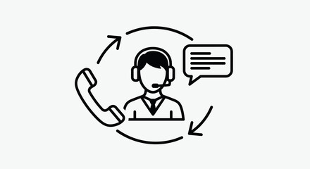 Customer service icon with headset isolated on white background