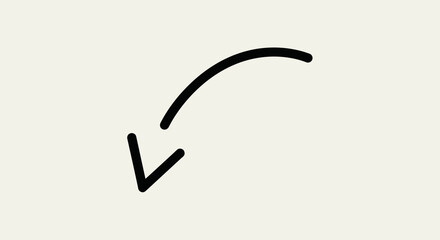 Hand drawn black arrow pointing down isolated on white background