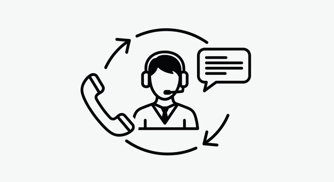 Customer service icon with headset isolated on white background