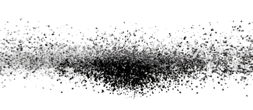 Abstract grayscale image of a chaotic, textured, and dense cluster, resembling a spray or burst of particles