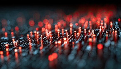 Abstract digital matrix with glowing red points