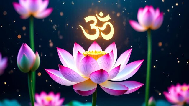 Lotus Flowers with OM Symbol Spiritual Meditation with Yoga, and Buddhism.