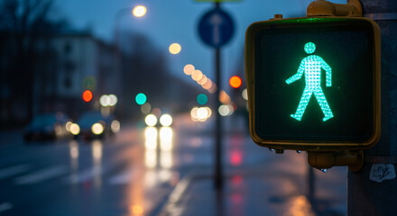 Safe to cross quiet moment in an otherwise bustling urban environment, highlighting the routine nature of daily commutes.