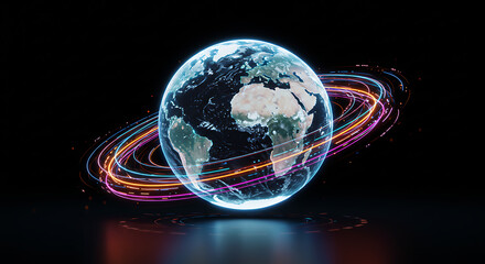 Digital Earth Concept Showcasing Worldwide Connectivity, Communication, and Technology, Ideal for Big Data, AI, and Internet Themes