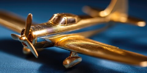 Obraz premium Golden airplane model close-up