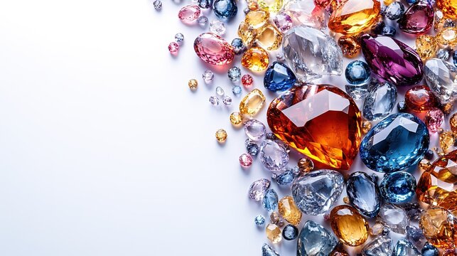 Assorted Multicolored Gemstones on White Background