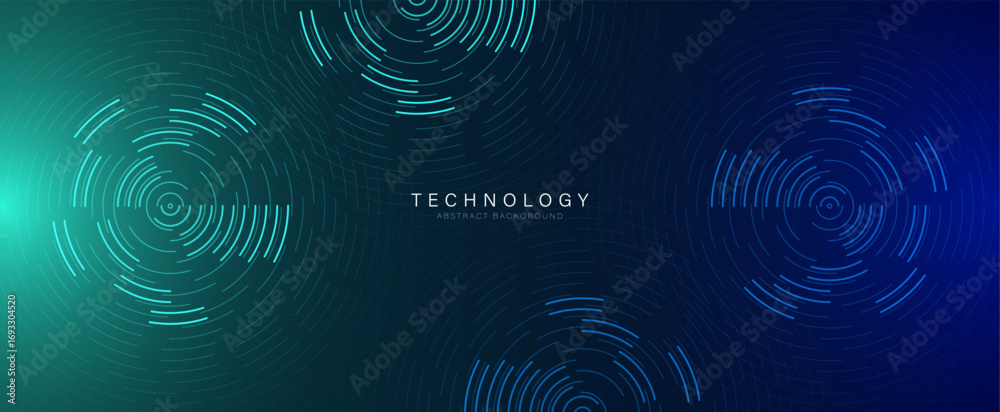 Wall mural abstract futuristic technology lines background with green and blue light effect. glowing circle lin