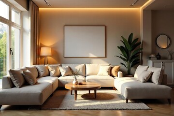 Cozy living room interior with soft lighting, comfortable furniture, and warm decor Perfect for relaxation and comfort , homey, rustic, blankets