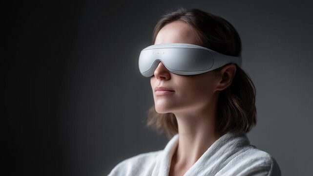 Woman Wearing Eye Massager Enjoying Relaxation