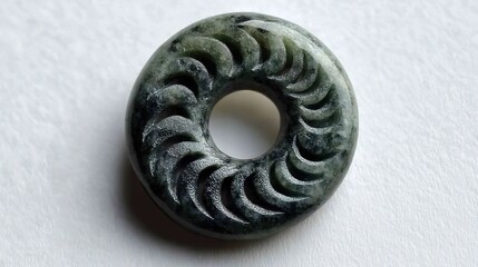 Green Jade Circular Ornament with Crescent - shaped Carvings 