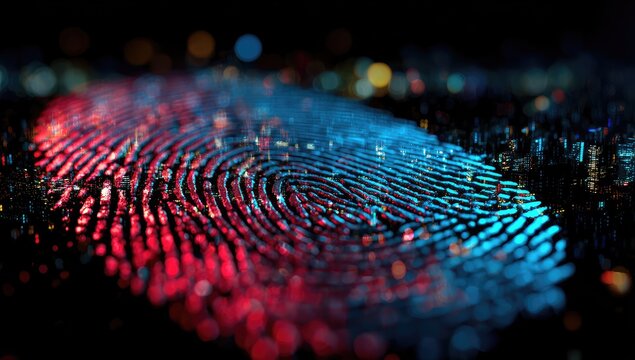 Abstract fingerprint overlayed with a cityscape