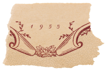 Tear piece of yellowed vintage book cover, old paper with red flourish pattern isolated for collage