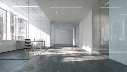 Modern, bright office hallway