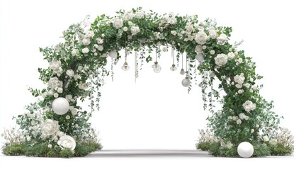 Obraz premium White floral archway with hanging lights and balls