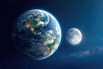 Earth and moon in space
