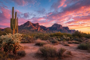 Colorful desert sunset panorama