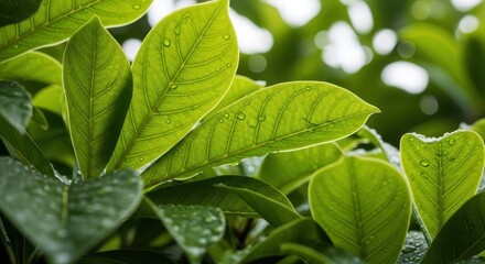 Fresh green leaves closeup texture