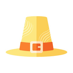 vector illustration of a traditional yellow pilgrim hat with a large buckle and orange band for a historical Thanksgiving symbol.