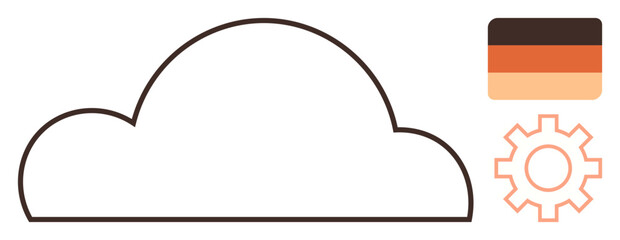 Cloud outline design with color palette and gear icon symbolizing cloud computing. Ideal for technology, storage, innovation, data management, connectivity, software, efficiency. A simple flat
