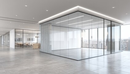 Fototapeta premium Modern, minimalist office hallway with glass partitions