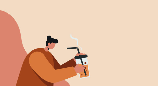 A stylized illustration of a person enjoying a warm beverage in a casual, comfortable setting. Ideal for lifestyle, daily routine, or break-time concepts.