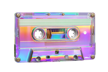 Elegant Iridescent Cassette Tape with Glossy Pearl Finish on Transparent Background
