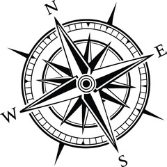 Flat vector icon of a compass silhouette for navigation and exploration