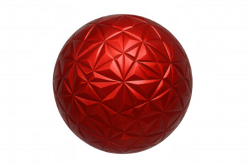 Red polygonal sphere rotating on transparent background, perfect for technology, futuristic, or abstract projects