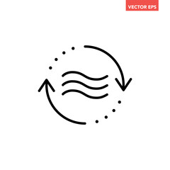 Black single air circulation balance line icon, sustainable wave flow emission flat design infographic pictogram vector for app logo web button ui ux interface elements isolated on white background