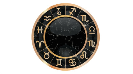 Fototapeta premium Astrology wheel with zodiac signs on a black background.