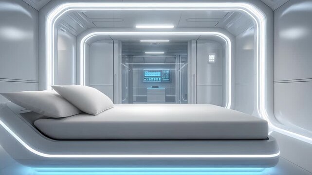 Futuristic Minimalist Smart Home Bedroom Interior
