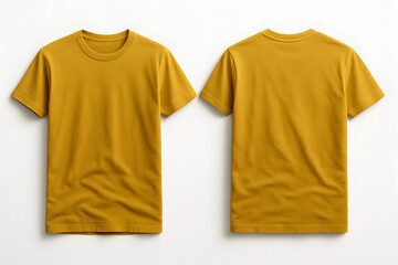 Mustard Yellow T-Shirt Mockup – Front and Back View on White Background for Apparel Branding