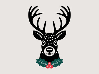 Cute Reindeer Icon – Christmas Deer Head Silhouette Vector Illustration