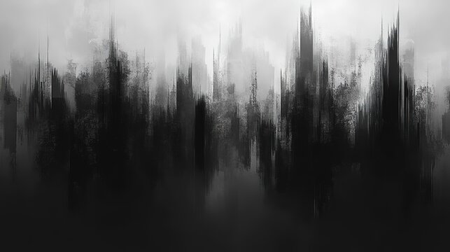Abstract Monochrome Cityscape with Brush - Stroke Texture Background 