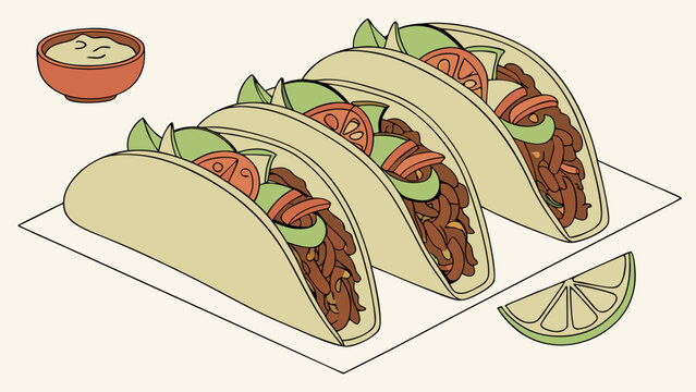 tacos with lime and sauce, food illustration clip art preview