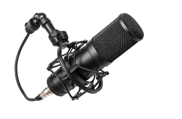 Black dynamic microphone in a stand