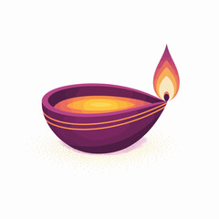 A contemporary diya with a flickering flame, designed in rich purple hues, represents prosperity and spirituality during Indian festivals.