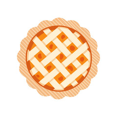 vector illustration of a whole baked apple pie with a golden brown lattice crust for a classic homemade Thanksgiving dessert.