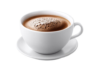 Fototapeta premium White cup of steaming hot coffee. Foamy top