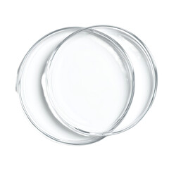 Two clear, round petri dishes stacked