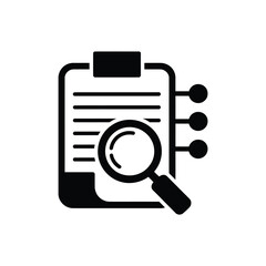 Clipboard with magnifying glass and data points icon