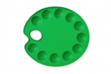 Green plastic paint palette isolated on a transparent background, ready for your creative projects