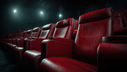 Obraz premium Empty movie theater rows of red seats