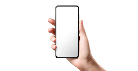 Hand holding a blank smartphone screen