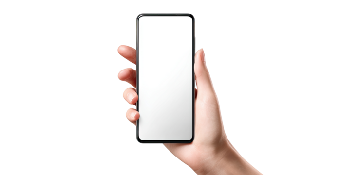 Hand holding a blank smartphone screen