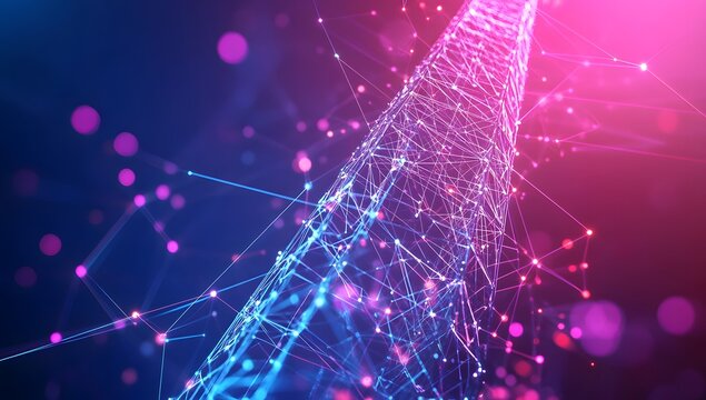 Illustration of an abstract cell tower with network connections and data flow in the background, a concept for digital technology,  - Powered by Adobe